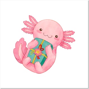 Axolotl Giving Gift Posters and Art